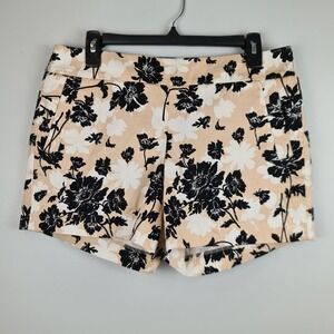 J. CREW Women's Stretch Chino Shorts Size 8 Tan Black White‎ Floral 4.5" Inseam